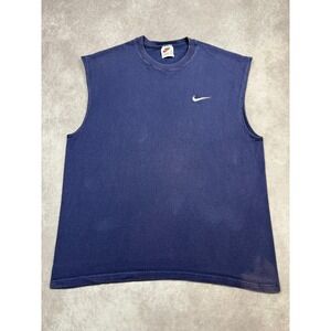 VTG Nike Sleeveless‎ T Shirt Blue Athletic Mens Size L Made in USA Gym Workout